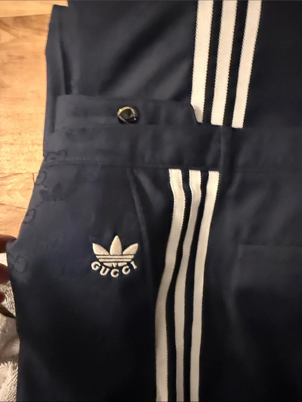 Gucci/adidas collaboration Navy dress Pants with White Stripe Detailing   Rare!!